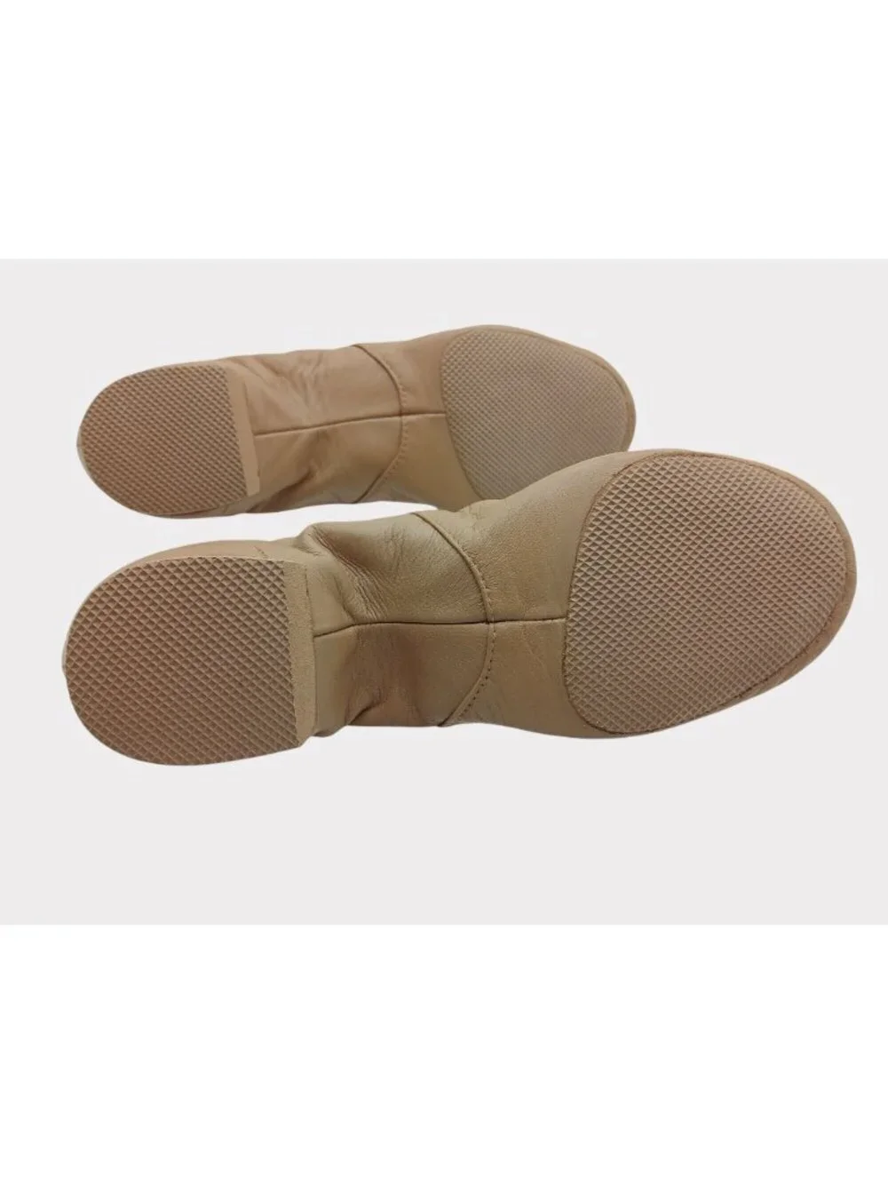 Bloch Tan Split Sole Slip On Jazz Shoe Size 5 Elastic Panel Rubber Sole Heel - Picture 7 of 11